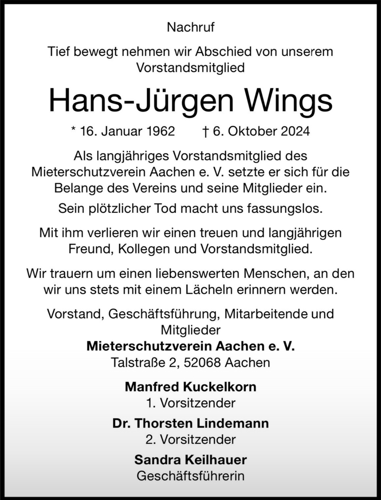 Nachruf Hans Juergen Wings